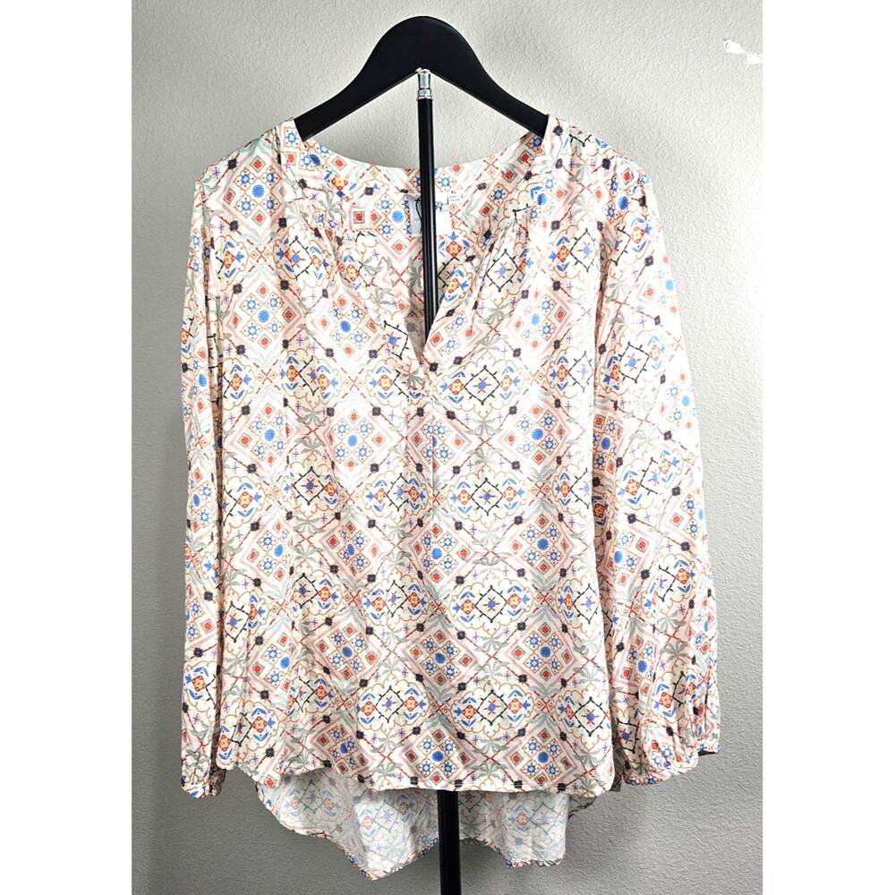 Finley XL Cotton Boho Tunic Blouse Geometric Tile Print Made in USA‎ Top